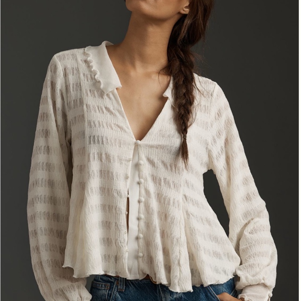 Anthropologie Cream Textured Blouse